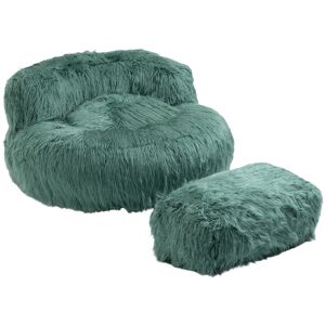 Gomyway Poltrona Sacco Fluffy Confortevole con Pouf, Sedia Moderna in Pelliccia Sintetica per Soggiorno, Camera da Letto e Studio, Verde menta