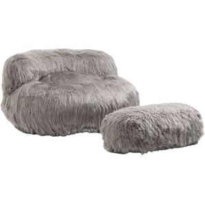 Gomyway Poltrona Sacco Fluffy Confortevole con Pouf, Sedia Moderna in Pelliccia Sintetica per Soggiorno, Camera da Letto e Studio, Grigio