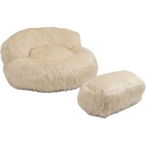 Gomyway Poltrona Sacco Fluffy Confortevole con Pouf, Sedia Moderna in Pelliccia Sintetica per Soggiorno, Camera da Letto e Studio, Beige