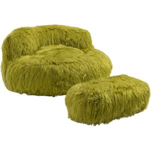 Gomyway Poltrona Sacco Fluffy Confortevole con Pouf, Sedia Moderna in Pelliccia Sintetica per Soggiorno, Camera da Letto e Studio, Verde oliva