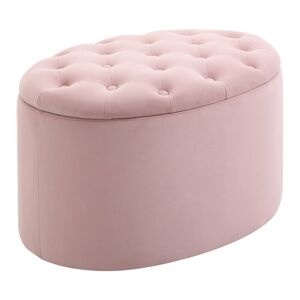 homcom pouf contenitore con coperchio imbottito e trapuntato, poggiapiedi in velluto ovale per salotto e camera da letto, rosa