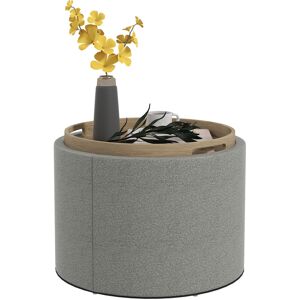 homcom pouf contenitore effetto lino da 120 kg max con vassoio a ribalta, in mdf, 56x56x42 cm, grigio