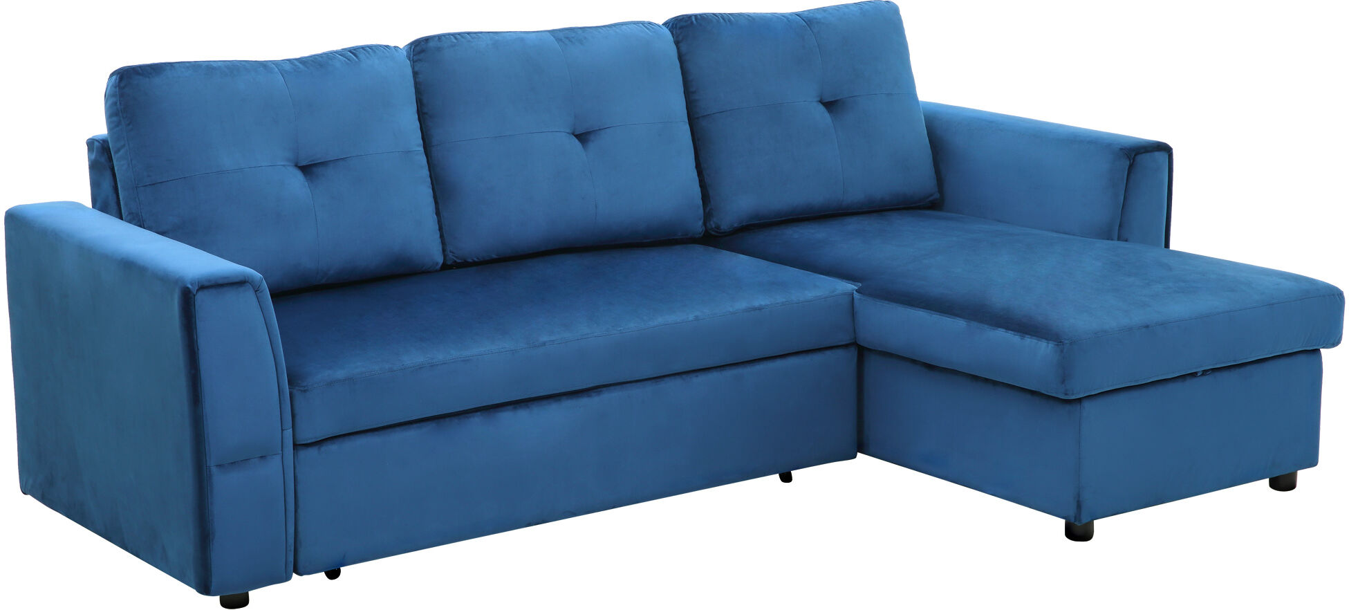 Homcom Divano Letto Angolare 3 Posti Effetto Velluto e Chaise Longue con Contenitore, 232x141x85cm, Blu