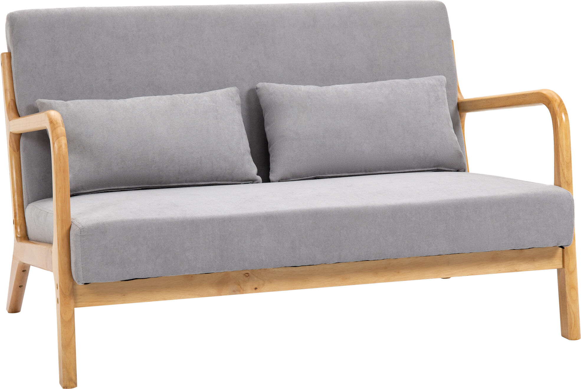 Homcom Divano 2 Posti Moderno e Salvaspazio in Legno con Cuscini, Seduta Imbottita e Tessuto Effetto Velluto, 122x71x76 cm, Grigio