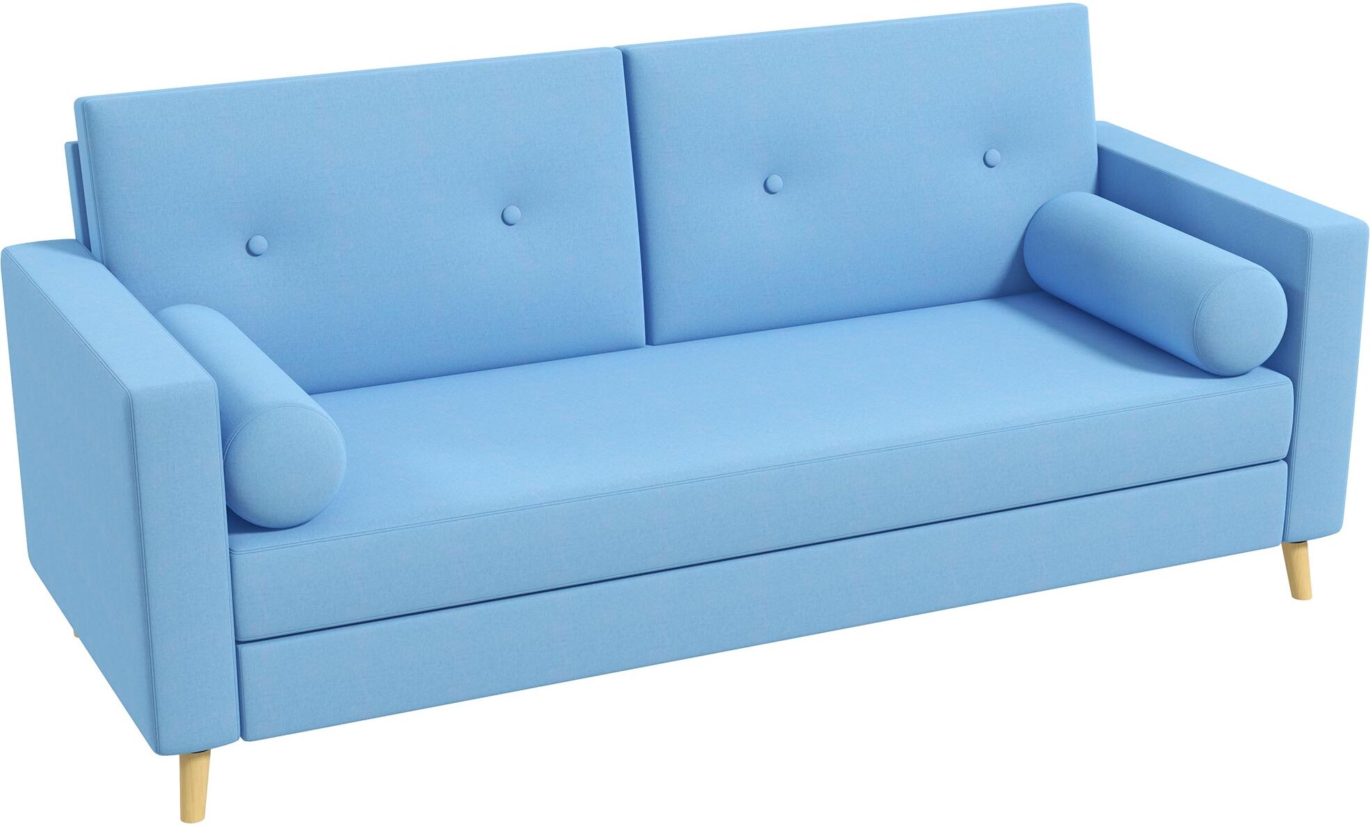 Homcom Divano 3 Posti in Tessuto con 2 Cuscini a Cilindro, 180x81x83cm, Azzurro