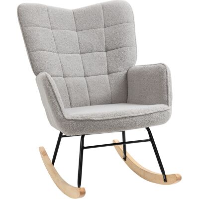 Homcom Poltrona a Dondolo Imbottita in Legno e Acciaio con Rivestimento Bouclé, 71x98x101 cm, Grigio Homcom Poltrona a Dondolo Imbottita in Legno e Acciaio con Rivestimento Bouclé, 71x98x101 cm, Grigio