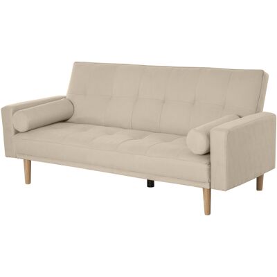 Homcom 2-IN-1 Divano letto imbottito 3 posti 3 levelli schienale regolabile telaio in legno con 2 cuscini cilindrici, beige Aosom Italy Homcom 2-IN-1 Divano letto imbottito 3 posti 3 levelli schienale regolabile telaio in legno con 2 cuscini cilindrici, beige Aosom Italy