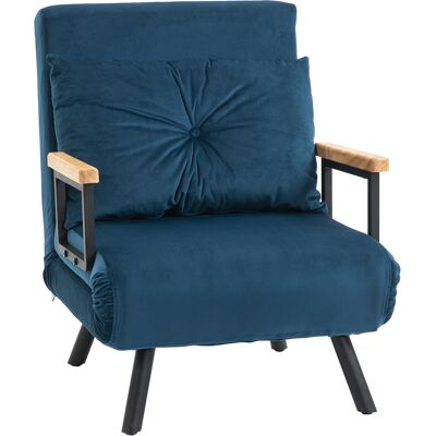 Divano letto in velluto blu HOMCOM con schienale regolabile Divano letto in velluto blu HOMCOM con schienale regolabile