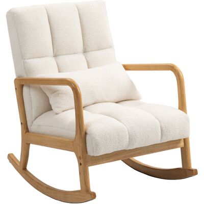 Homcom Poltrona a Dondolo 90°-130° con Cuscino Lombare rivestita in Tessuto Sherpa, 64.5x82x89 cm, Bianco e color Legno Aosom Italy Homcom Poltrona a Dondolo 90°-130° con Cuscino Lombare rivestita in Tessuto Sherpa, 64.5x82x89 cm, Bianco e color Legno Aosom Italy