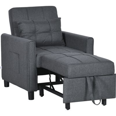 Homcom Poltrona convertibile 3 in 1, con schienale regolabile in 3 posizioni e cuscino incluso, 2 tasche laterali 69x82x85 cm, Grigio Aosom Italy Homcom Poltrona convertibile 3 in 1, con schienale regolabile in 3 posizioni e cuscino incluso, 2 tasche laterali 69x82x85 cm, Grigio Aosom Italy