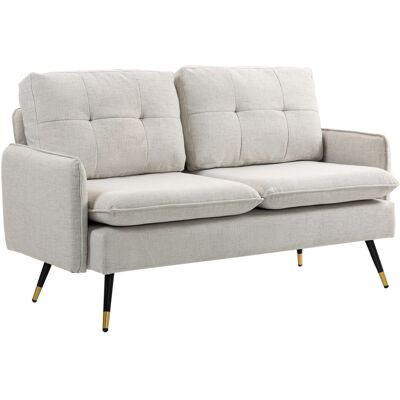 Homcom Divano 2 Posti con Cuscini Imbottiti e Gambe in Acciaio, in Tessuto Effetto Lino, 139L x 68P x 80A cm, Bianco Crema Aosom Italy Homcom Divano 2 Posti con Cuscini Imbottiti e Gambe in Acciaio, in Tessuto Effetto Lino, 139L x 68P x 80A cm, Bianco Crema Aosom Italy