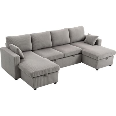 Homcom Divano Letto Moderno a U con 2 Chaise Longue e Vani Contenitore, Velluto a Coste, 282x140x86 cm, Grigio Aosom Italy Homcom Divano Letto Moderno a U con 2 Chaise Longue e Vani Contenitore, Velluto a Coste, 282x140x86 cm, Grigio Aosom Italy