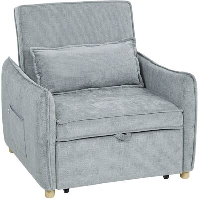 Homcom Poltrona Letto 3 in 1 con Schienale Reclinabile e Cuscino, Sedia in Ciniglia con tasche laterali, 88x84x87 cm, Grigio Aosom Italy Homcom Poltrona Letto 3 in 1 con Schienale Reclinabile e Cuscino, Sedia in Ciniglia con tasche laterali, 88x84x87 cm, Grigio Aosom Italy