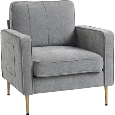 Homcom Poltrona in tessuto con piedi in acciaio dorato, grande comfort, tasche laterali, per salotto, ufficio, camera, grigio Aosom Italy Homcom Poltrona in tessuto con piedi in acciaio dorato, grande comfort, tasche laterali, per salotto, ufficio, camera, grigio Aosom Italy