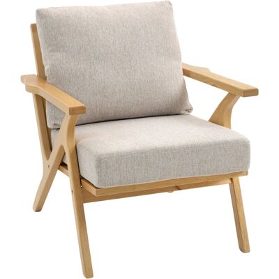 Homcom Poltrona da salotto con cuscini imbottiti e gambe in legno di hevea, Sedia scandinava in tessuto effetto lino, 76x87x88 cm, beige Aosom Italy Homcom Poltrona da salotto con cuscini imbottiti e gambe in legno di hevea, Sedia scandinava in tessuto effetto lino, 76x87x88 cm, beige Aosom Italy