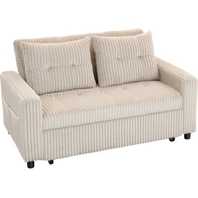 Homcom Divano letto 2 posti, rivestimento in velluto a coste, trasformabile in letto, 2 cuscini, tasche laterali, 157 x 190 cm, crema Aosom Italy Homcom Divano letto 2 posti, rivestimento in velluto a coste, trasformabile in letto, 2 cuscini, tasche laterali, 157 x 190 cm, crema Aosom Italy