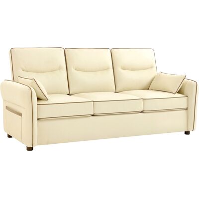 Homcom Divano Moderno 3 Posti con Imbottitura Spessa, Tasca Laterale e 2 Cuscini, in Finta Pelle, 190x83x90 cm, Beige Aosom Italy Homcom Divano Moderno 3 Posti con Imbottitura Spessa, Tasca Laterale e 2 Cuscini, in Finta Pelle, 190x83x90 cm, Beige Aosom Italy