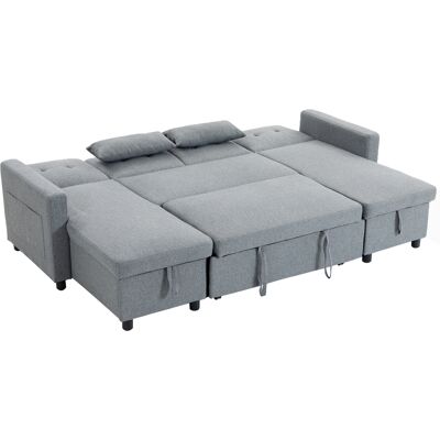 Homcom Divano Angolare 4 Posti con Funzione Letto e Contenitore a U, Divano con Chaiselongue, Schienale Regolabile, Effetto Lino Aosom Italy Homcom Divano Angolare 4 Posti con Funzione Letto e Contenitore a U, Divano con Chaiselongue, Schienale Regolabile, Effetto Lino Aosom Italy