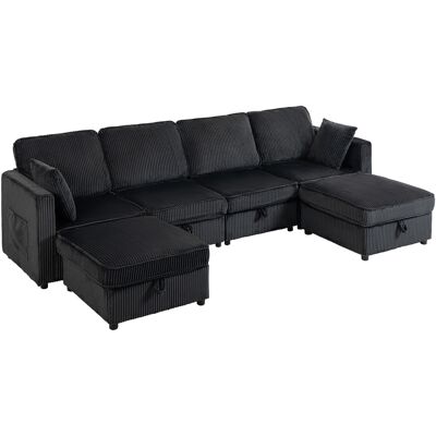 Homcom Divano angolare 4 posti a U da 306 cm con pouf contenitore e 4 cuscini Aosom Italy Homcom Divano angolare 4 posti a U da 306 cm con pouf contenitore e 4 cuscini Aosom Italy