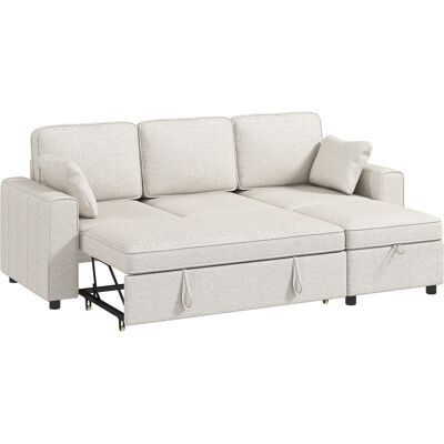 Homcom Divano letto angolare 3 posti in ciniglia con pouf contenitore, beige Aosom Italy Homcom Divano letto angolare 3 posti in ciniglia con pouf contenitore, beige Aosom Italy