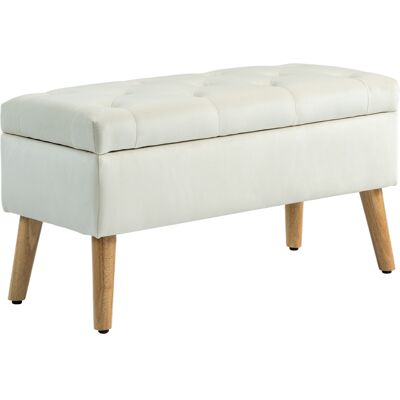 Homcom Cassapanca Pouf Contenitore Poggiapiedi 80x35x42 cm in Velluto, Gambe in Legno di Caucciù, Crema Aosom Italy Homcom Cassapanca Pouf Contenitore Poggiapiedi 80x35x42 cm in Velluto, Gambe in Legno di Caucciù, Crema Aosom Italy