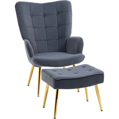 Homcom Poltrona moderna con pouf in velluto e gambe dorate, Grigio Aosom Italy Homcom Poltrona moderna con pouf in velluto e gambe dorate, Grigio Aosom Italy