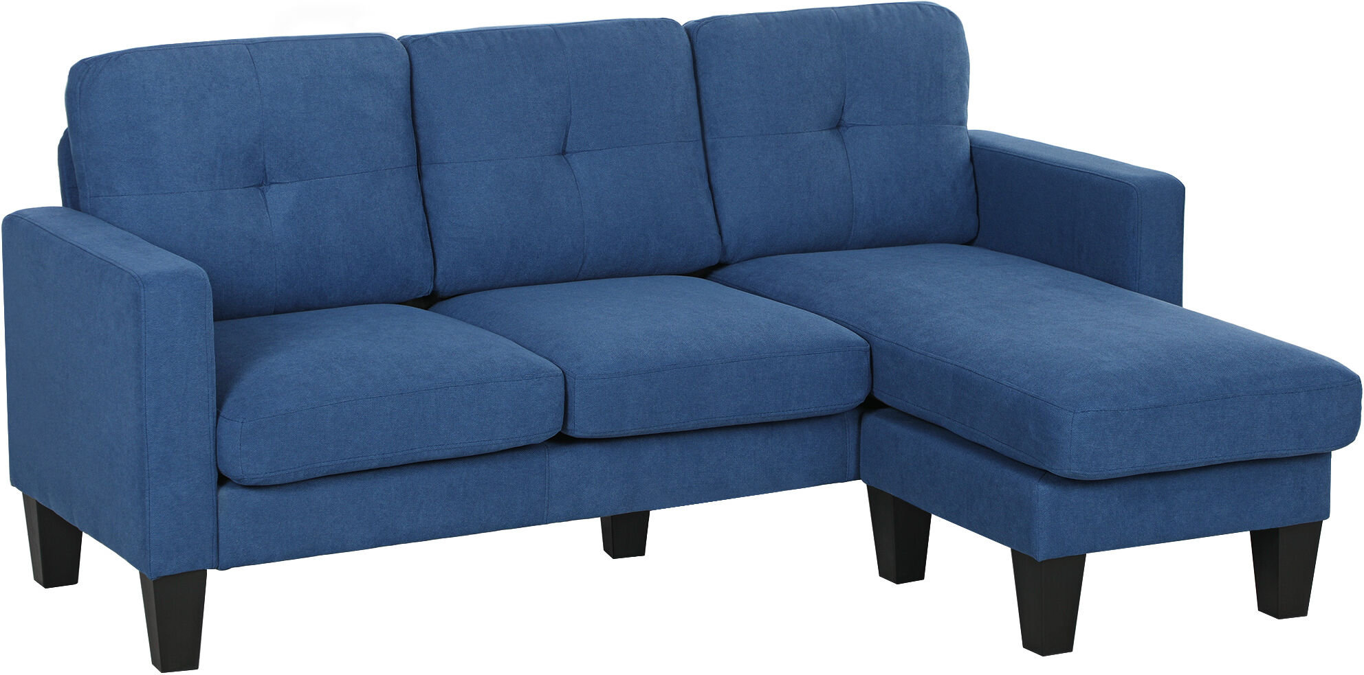 Homcom Divano d'angolo 3 Posti con chaise longue reversibile destra o sinistra, salotto, grande comfort, schienale trapuntato, blu Aosom Italy