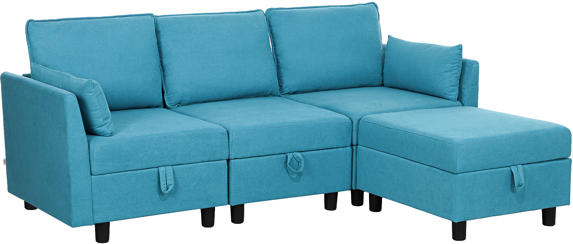 Homcom Divano Componibile Modulare 3 Posti con Pouf Poggiapiedi e Cuscini, Rivestimento in Flanella, Blu 1 Homcom Divano Componibile Modulare 3 Posti con Pouf Poggiapiedi e Cuscini, Rivestimento in Flanella, Blu