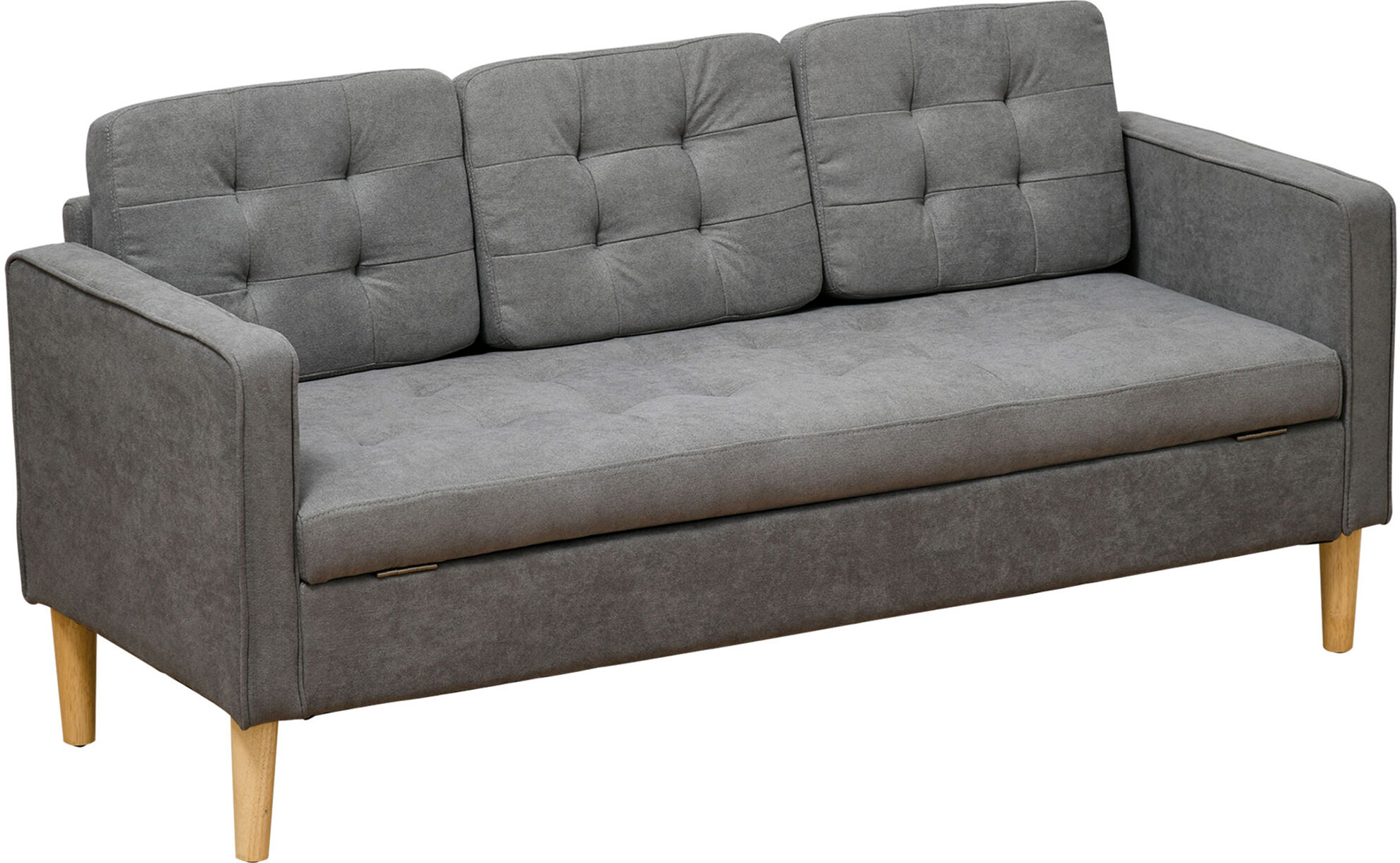Homcom Divano 3 Posti Moderno in Tessuto Grigio con Vano Contenitore e Design Scandinavo, Grigio, 166.5x62x82cm Aosom