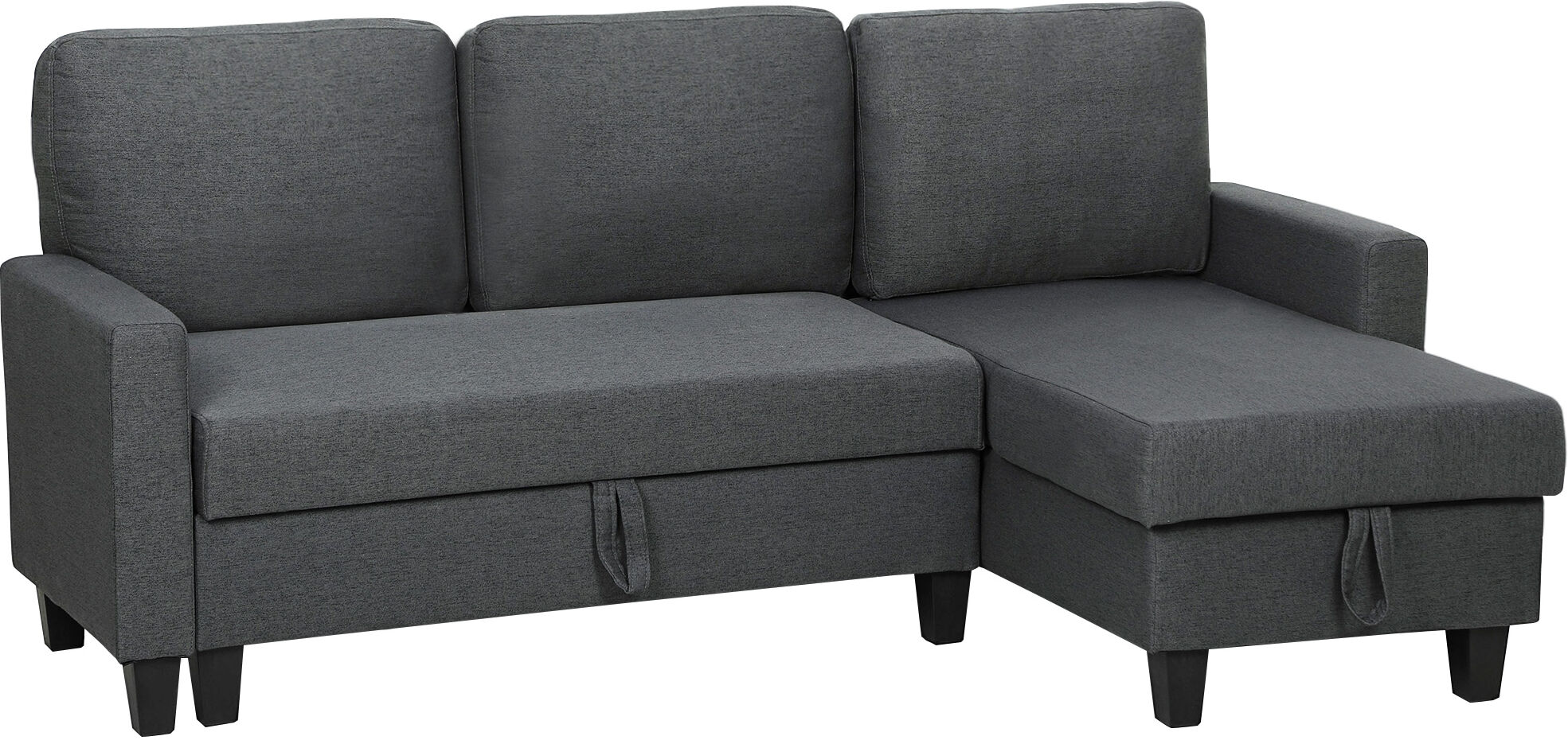 Homcom Divano Letto 3 Posti con Chaise e Spazio Contenitore, in Tessuto Effetto Lino, 197x129x85 cm, Grigio Carbone Aosom Italy