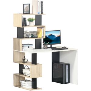 Homcom Scrivania con Libreria per Camera, Scrivania Porta PC in Legno Multicolore, 120x60x148cm