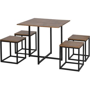 Homcom Set 5 Pezzi Tavolo Bar con Sgabelli in Stile Industriale per Cucina, Casa o Ristorante, Nero e Color Legno