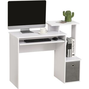 Homcom Scrivania Moderna per PC con Mensola Porta Tastiera, Ripiano e Cassetto in Tessuto, in Legno, 100x40x86.6cm, Bianco