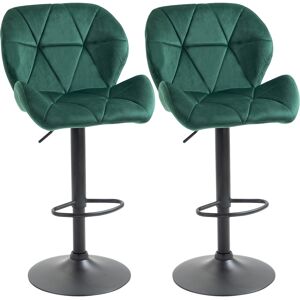 Homcom Set 2 Sgabelli da Bar Girevoli con Altezza Regolabile, Rivestimento Velluto e Base Rotonda, 51.5x57.5x93-114.5cm, Verde