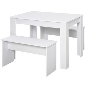 Homcom Set da Pranzo Tavolino con 2 Panche, in Stile Moderno, Bianco, per Casa, Ristorante e Caffetteria, 110x70x75cm