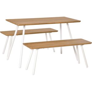 Homcom Set Tavolo da Pranzo con 2 Panche in Stile Nordico per Soggiorno, Salotto e Cucina, in MDF e Metallo, Bianco