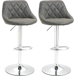 Homcom Set 2 Sgabelli da Bar con Altezza Regolabile, Base in Metallo e Seduta Similpelle, Sgabelli Moderni Girevoli, Grigio Scuro