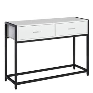 Homcom Tavolo Consolle per Ingresso con 2 Cassetti, Piano d'appoggio in Legno Bianco e Gambe in Metallo Nero 120x34x81cm