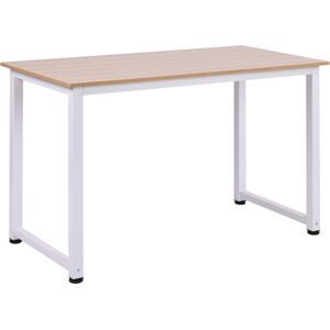 Homcom Scrivania per Computer Grande Superficie Gambe Regolabili, Tavolo da Pranzo 120x60x76cm finitura in Rovere Millennium, Telaio Bianco