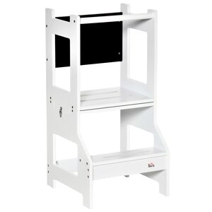 Homcom Scala Montessori 2 in 1 in MDF Staccabile, con Sgabello, Lavagna Inclusi, per Bambini 3-6 Anni, Bianco