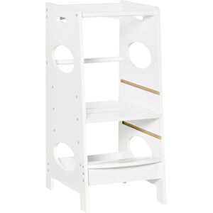 Homcom Torre Montessoriana di Apprendimento Altezza Regolabile a 3 Livelli, Scaletta per Bambini Learning Tower in Legno MDF, Bianco