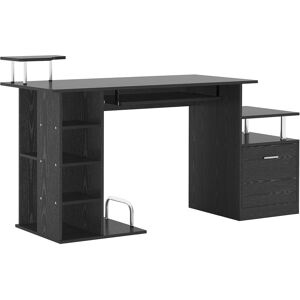 Homcom Scrivania PC Moderna con Cassetti, Ripiani e Tastiera Estraibile, per Casa o Ufficio in Legno Nero 152x60x88cm