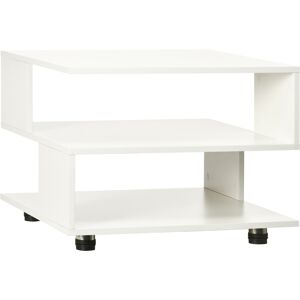 Homcom Tavolino da Caffè Asimmetrico in Legno con Ripiani e Piedini Regolabili, 60x60x45cm, Bianco