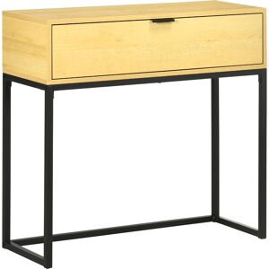 Homcom Consolle da Ingresso con Cassetto in Legno e Acciaio, 80x30x76cm, Color Legno e Nero