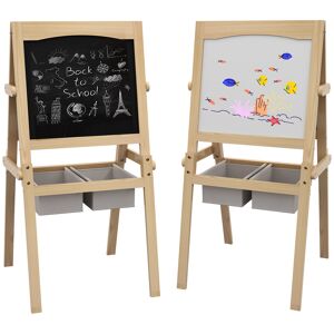 Aiyaplay Lavagna per Bambini con Cavalletto 3 in 1 e Cestini, Età 3-6 anni, 58x50.5x109cm, Color legno