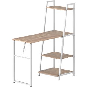 Homcom Scrivania con Libreria, 3 Ripiani,  Scrivania Pieghevole con Ampio Pianoin Legno, Telaio in Metallo, Bianco e Rovere, 106x48x128cm