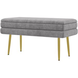 Homcom Panca Fondo Letto con Spazio Portaoggetti, in Acciaio e Poliestere, 79.5x37.5x43 cm, Grigia