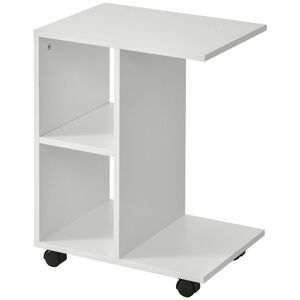 Homcom Tavolino da Salotto a C con 2 Ripiani Aperti e 4 Ruote Girevoli, in Truciolato, 45x35x58cm, Bianco