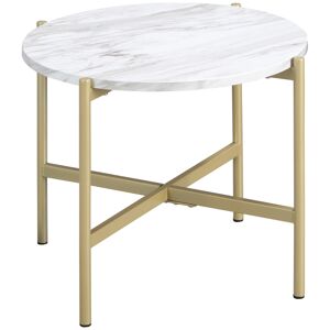 Homcom Tavolino da Caffè con Piano d'Appoggio Effetto Marmo e Struttura in Metallo Dorato, Ø55x45cm, Bianco