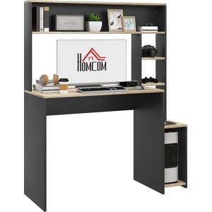 Homcom Scrivania Moderna con Ripiani e Supporto per CPU in Legno, 114x45x138cm, Grigio e Legno Naturale